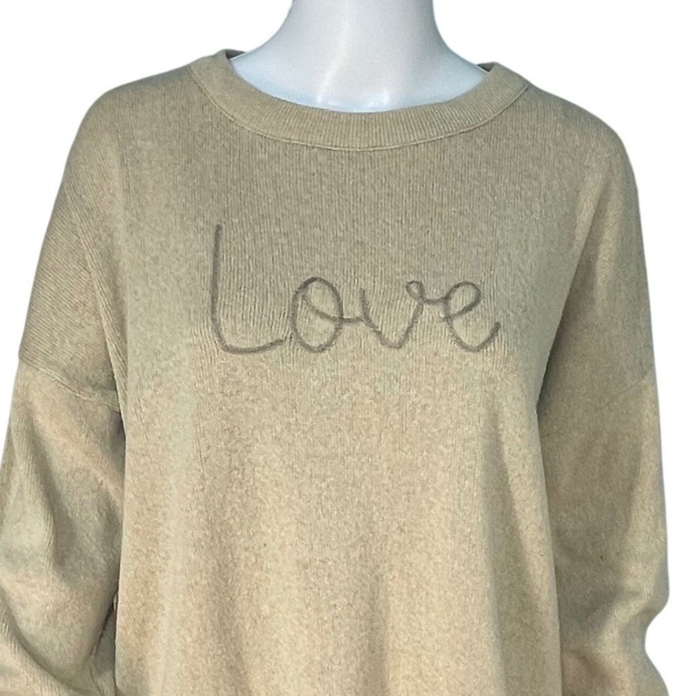Town Pride Love Sweater Womens Small Beige Knit Pullover Made USA Cozy Fall